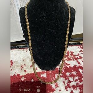 Antique Gold Tone Textured Beaded Necklace with Lobster Clasp. App. 26 inches